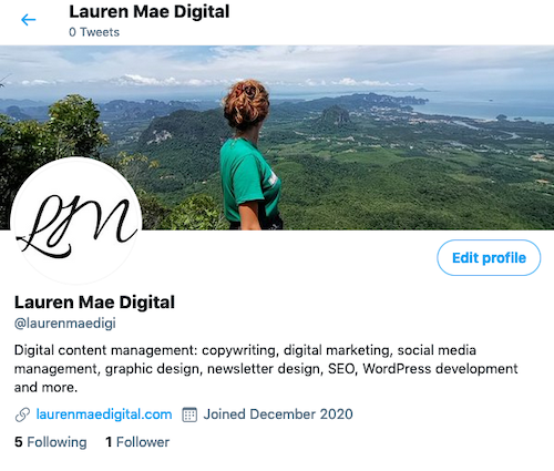 Screenshot of Lauren Mae Digital Twitter, @laurenmaedigi